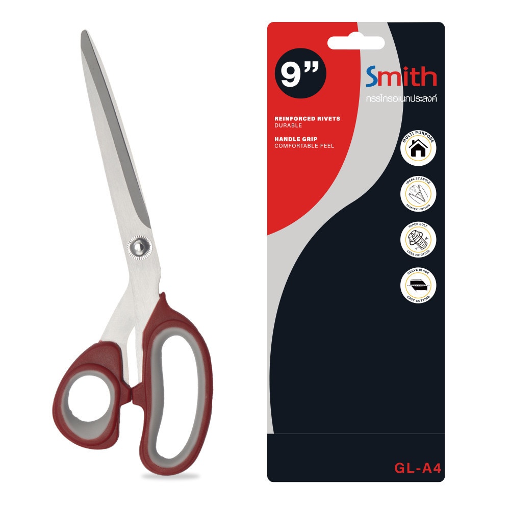 Smith กรรไกร 9 นิ้ว รุ่น Multi-GLA4 ขนาด 0.3x9x23.5 ซม. สีแดง-เทา