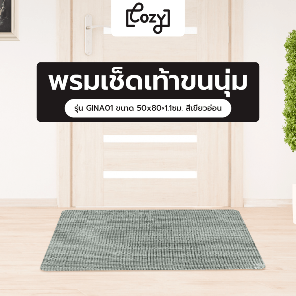 COZY พรมเช็ดเท้าขนนุ่ม รุ่น GINA01 ขนาด 50x80×1.1ซม. สีเขียวอ่อน