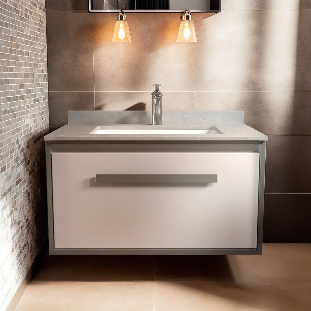 Verno เคาน์เตอร์อ่างล้างหน้าplywood อ่างTop หินขัดเงา 80x53x43 cm. รุ่นโรเซ่ 2004S-80 สีเทา