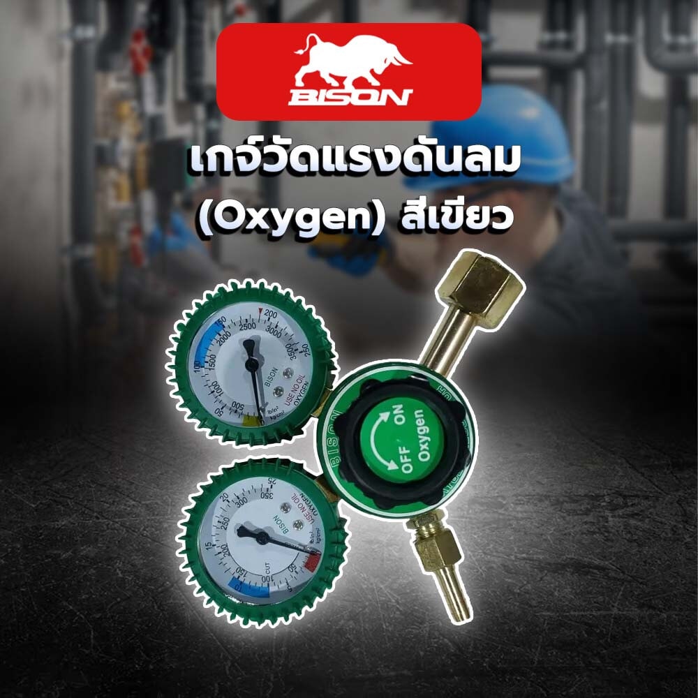 BISON เกจ์วัดแรงดันลม (Oxygen) สีเขียว