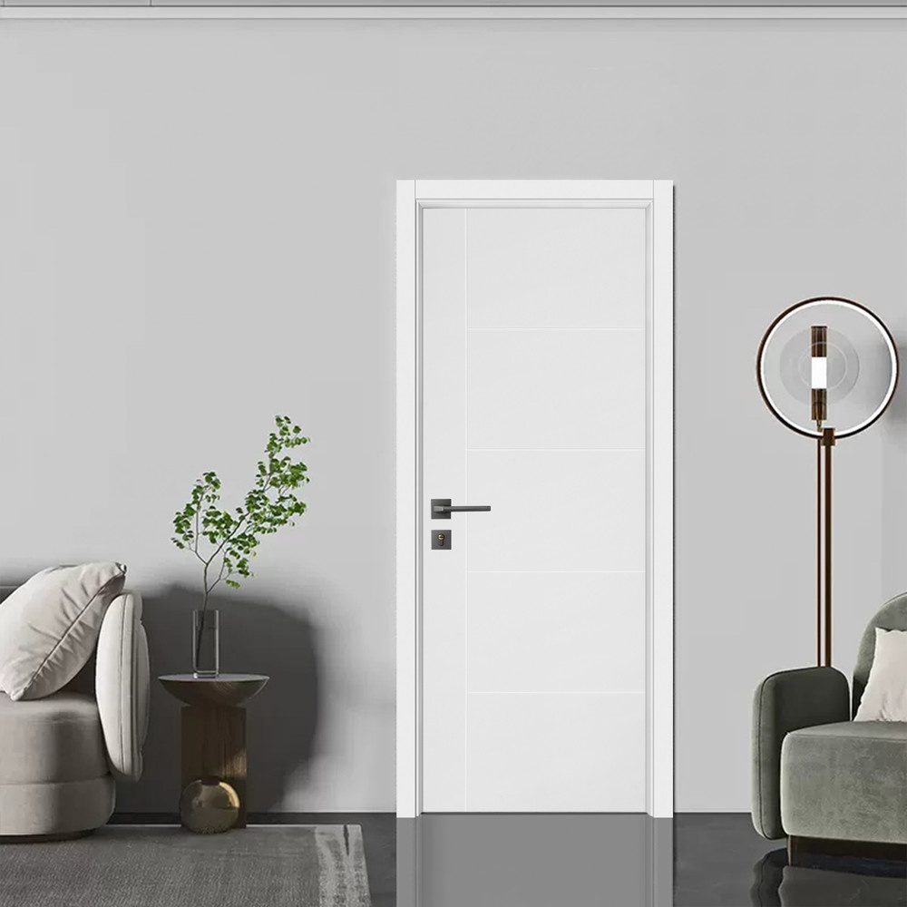 WELLINGTAN ประตูภายนอก UPVC บานเรียบเซาะร่อง รุ่น UPVC-WEF05 ขนาด 80x200ซม. สีขาว (เจาะลูกบิด)