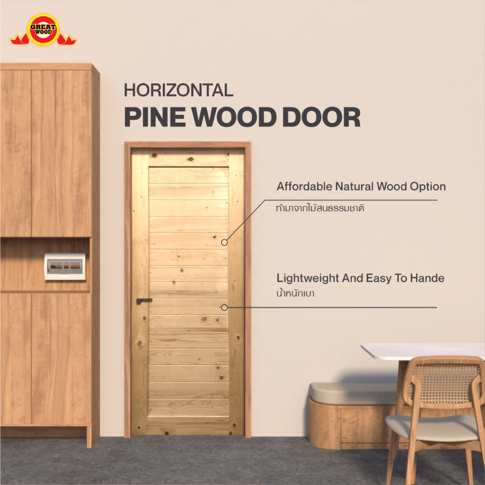 Greatwood ประตูไม้สนบานทึบ 80x200ซม. สีธรรมชาติ