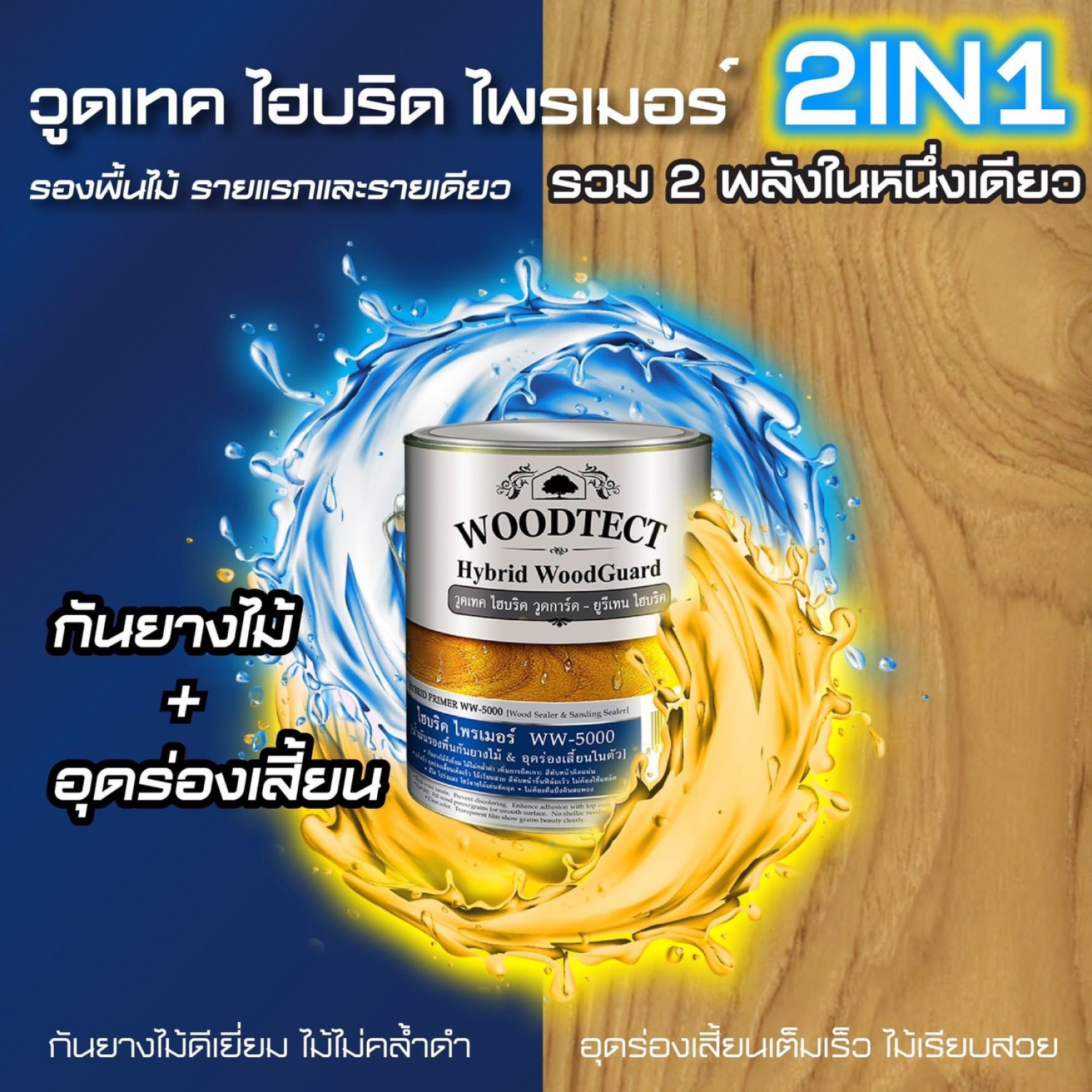 Woodtect วูดเทค สีรองพื้น ไฮบริด ควิ๊กไพรเมอร์ WW-5000 1กป. สีใส