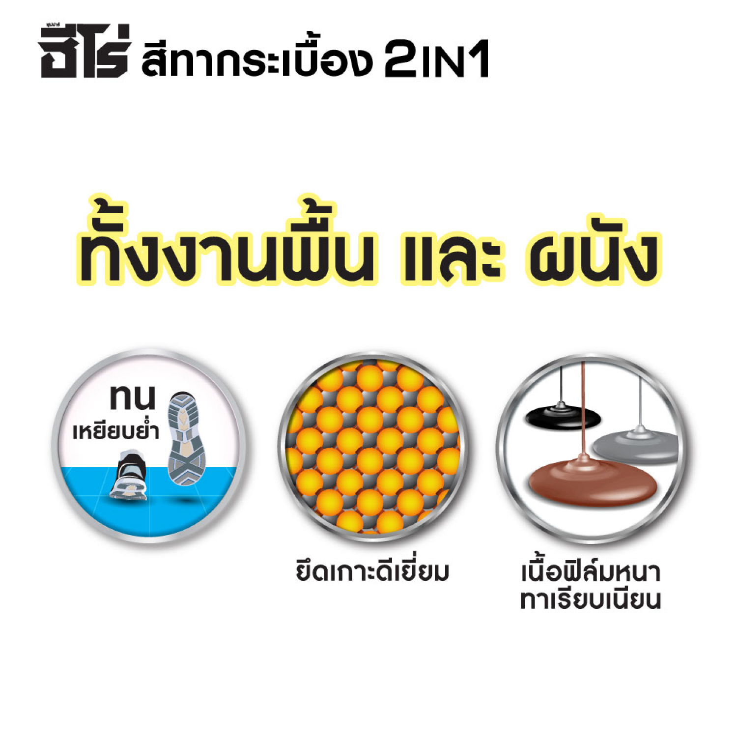 Hero ฮีโร่ สีทากระเบื้อง 2in1 H2-T001 กึ่งเงา-สูตรน้ำมัน 1กป. สีครีม