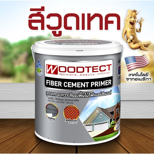 Woodtect วูดเทค สีรองพื้นไฟเบอร์ซีเมนต์ FP-301 ด้าน 1กล. สีเทา