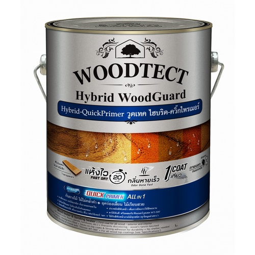 Woodtect วูดเทค สีรองพื้น ไฮบริด ควิ๊กไพรเมอร์ WW-5104 1กล. สีไม้มะค่า