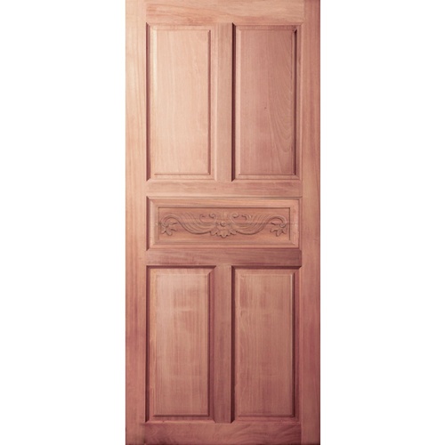 ประตูไม้สยาแดง บานทึบ 5ฟักแกะลาย GC-31 80x200cm. BEST