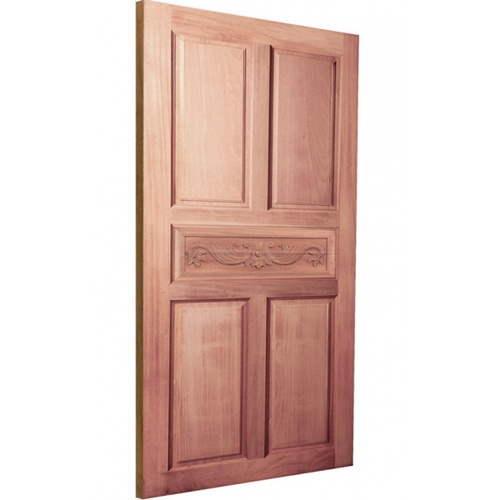 ประตูไม้สยาแดง บานทึบ 5ฟักแกะลาย GC-31 80x200cm. BEST