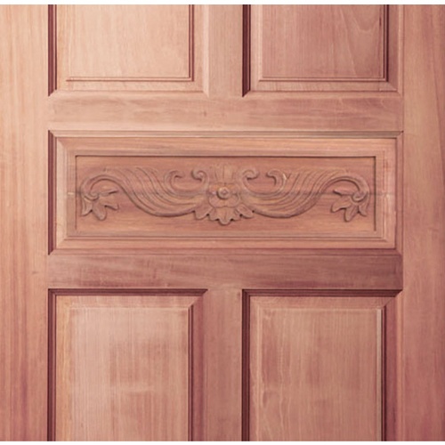 ประตูไม้สยาแดง บานทึบ 5ฟักแกะลาย GC-31 80x200cm. BEST