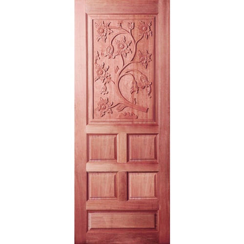 ประตูไม้สยาแดง บานทึบลูกฟักแกะลาย GC-34 90x200cm. BEST