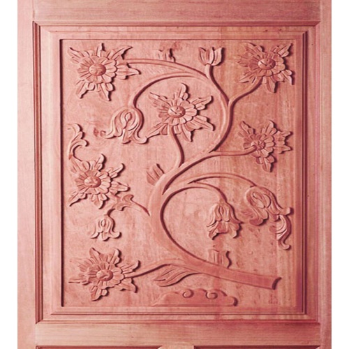 ประตูไม้สยาแดง บานทึบลูกฟักแกะลาย GC-34 90x200cm. BEST