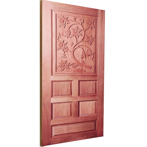 ประตูไม้สยาแดง บานทึบลูกฟักแกะลาย GC-34 100x200cm. BEST
