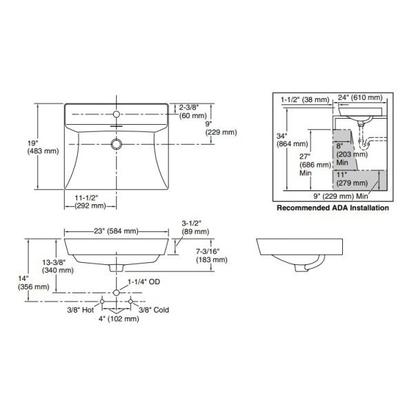 KOHLER อ่างล้างหน้าแบบติดตั้งบนเคาน์เตอร์ รุ่น บราเซ่น เจาะรูเดี่ยว K-21059X-1-0