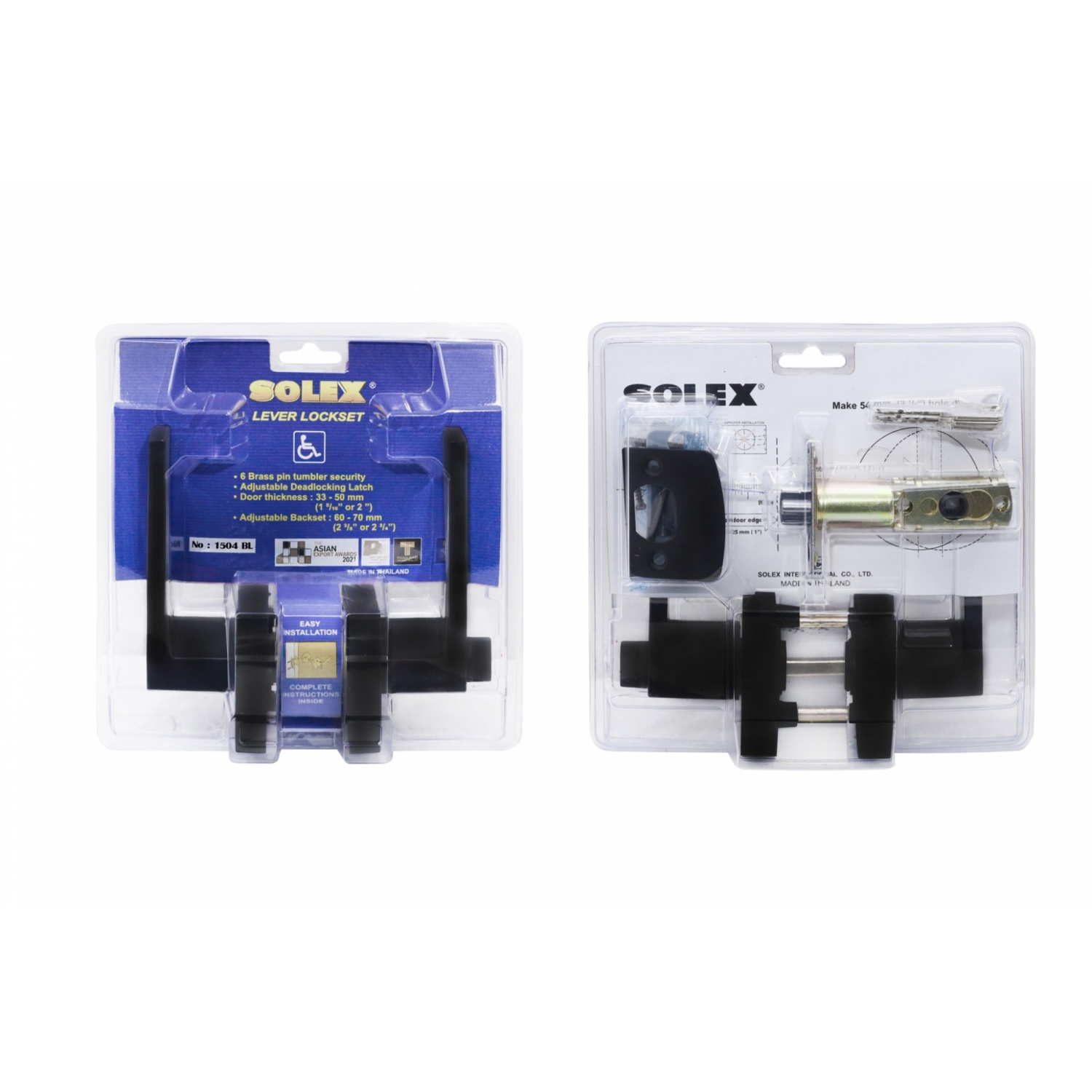 SOLEX มือจับก้านโยกห้องทั่วไป ฝาเหลี่ยม NO.1504 สีดำ