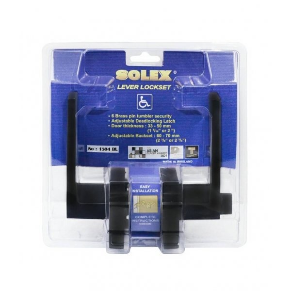 SOLEX มือจับก้านโยกห้องทั่วไป ฝาเหลี่ยม NO.1504 สีดำ