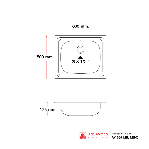 ADVANCE อ่างล้างจาน 1 หลุมไม่มีที่พัก พร้อมสะดือB ท่อนํ้าทิ้งแบบย่น  AV060 MB สีโครเมี่ยม