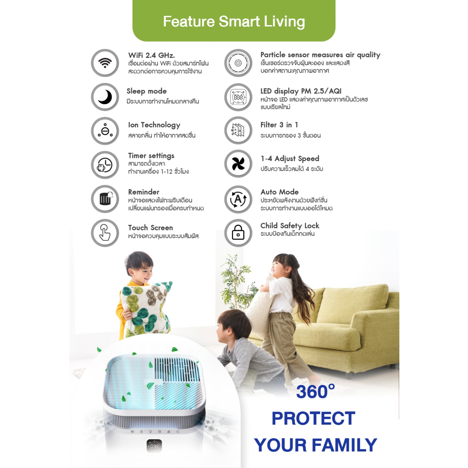 MAZUMA เครื่องฟอกอากาศ AIR CLEAN 500 สีขาว