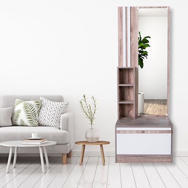 DELICATO โต้ะเครื่องแป้ง(แบบยืน) รุ่น อปาเช่ ขนาด 60x44x170 ซม.สีทูโทน น้ำตาลอ่อน/ขาว  