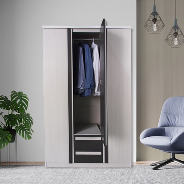 DELICATO ตู้ 3 บานเปิด ลิ้นชักนอก รุ่น ฟอร่า ขนาด 120x60x200 สีเมเปิ้ล/ผ้าเทา