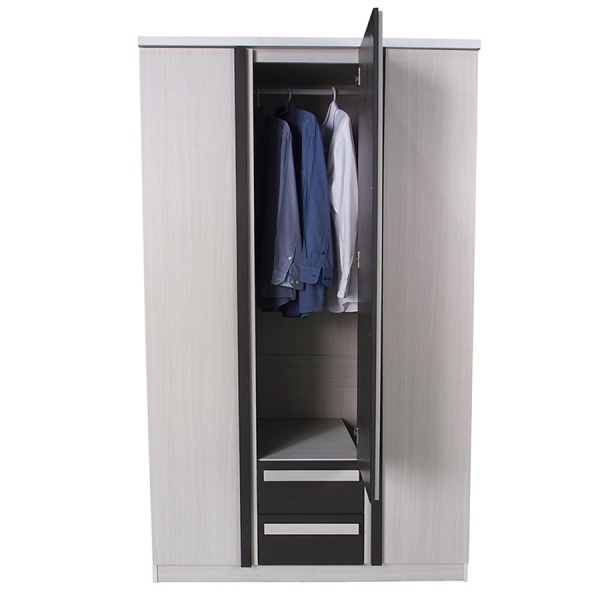 DELICATO ตู้ 3 บานเปิด ลิ้นชักนอก รุ่น ฟอร่า ขนาด 120x60x200 สีเมเปิ้ล/ผ้าเทา