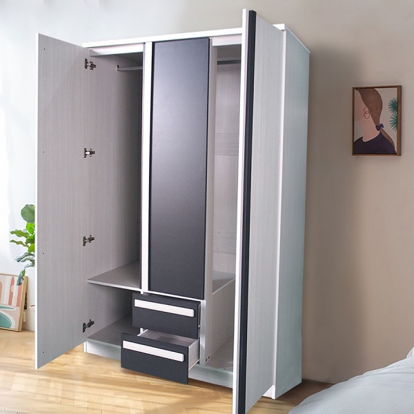 DELICATO ตู้ 3 บานเปิด ลิ้นชักนอก รุ่น ฟอร่า ขนาด 120x60x200 สีเมเปิ้ล/ผ้าเทา