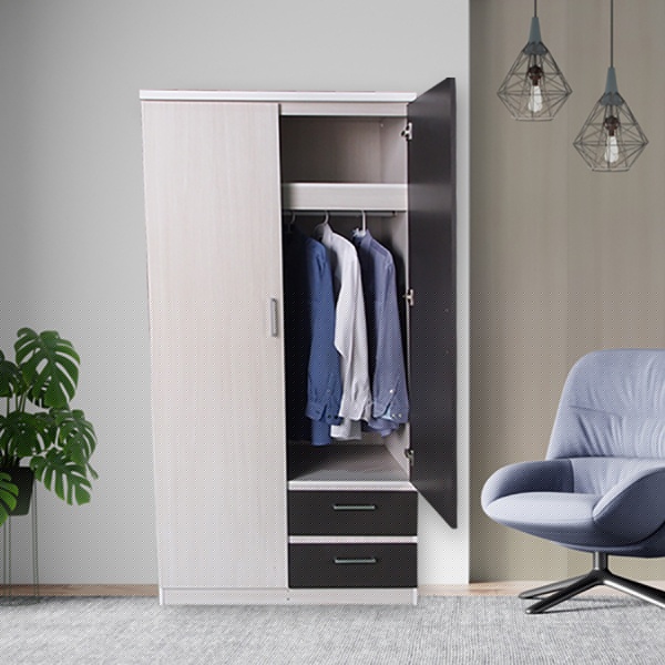 DELICATO ตู้สองบานเปิด รุ่น ฟอร่า ขนาด 90x55x190 สีเมเปิ้ลผ้าเทา