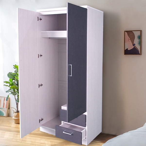 DELICATO ตู้สองบานเปิด รุ่น ฟอร่า ขนาด 90x55x190 สีเมเปิ้ลผ้าเทา