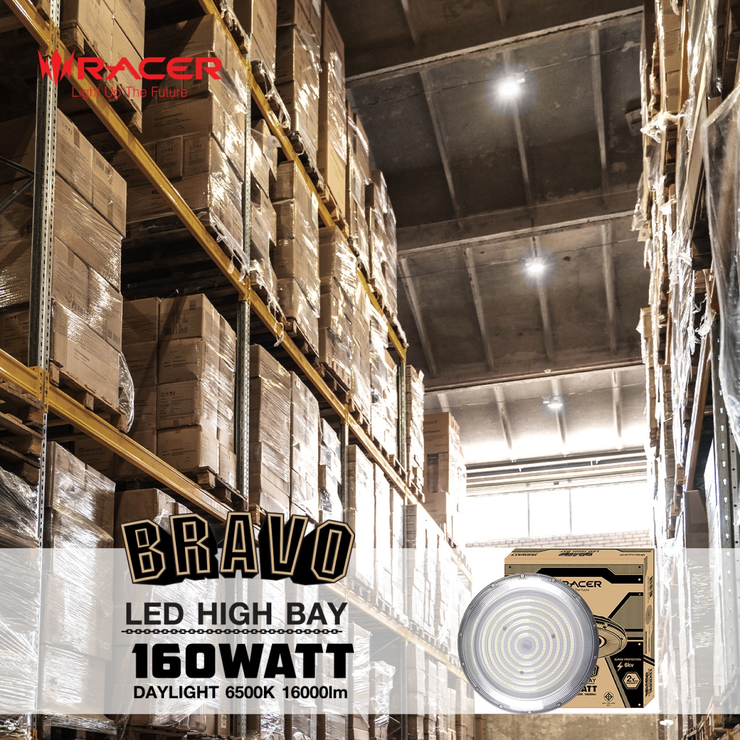 RACER โคมไฟไฮเบย์ เรเซอร์ แอล อี ดี รุ่น บราโว่ 160 วัตต์ แสงขาว