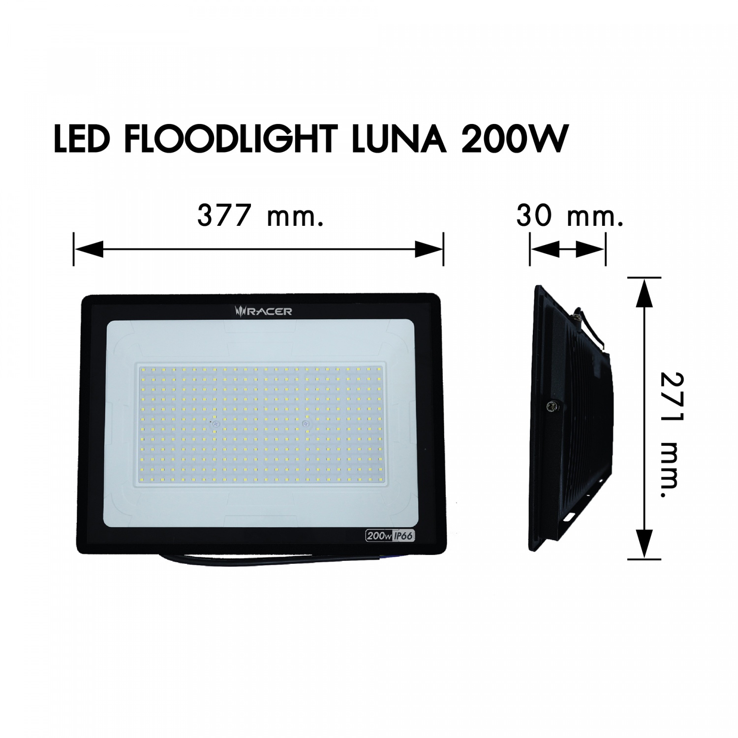 RACER โคมไฟแอลอีดีฟลัดไลท์ รุ่นลูน่า 200วัตต์ แสงขาว IP66