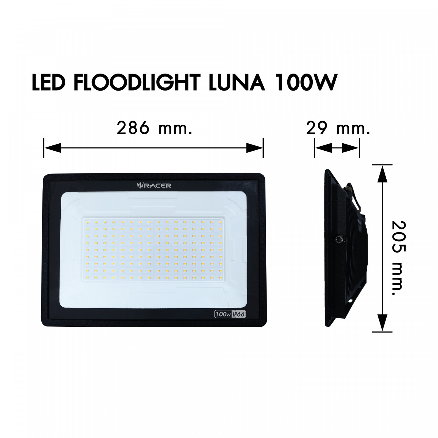 RACER โคมไฟแอลอีดี ฟลัดไลท์ รุ่น ลูน่า 100วัตต์ แสงขาว IP66