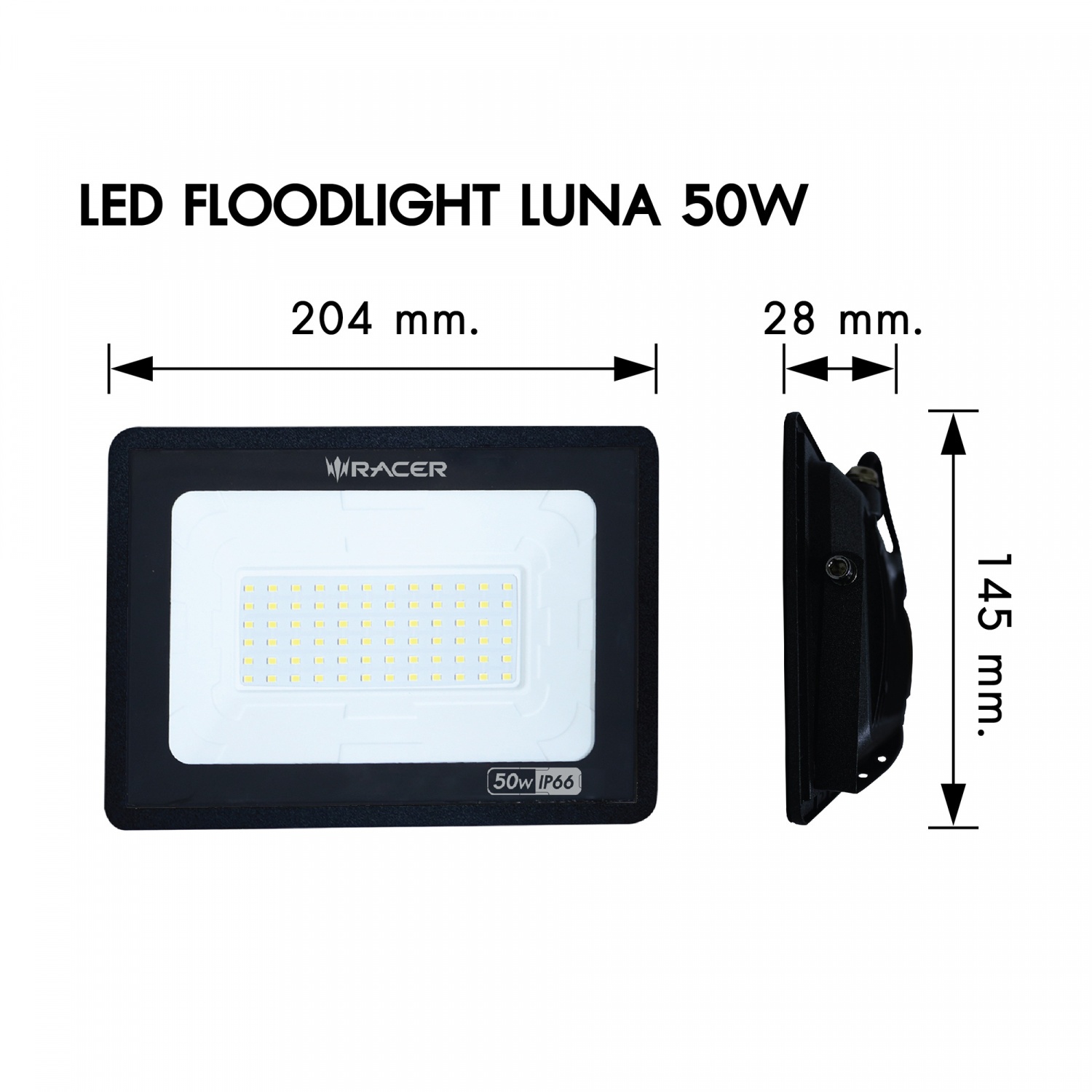 RACER โคมไฟแอลอีดีฟลัดไลท์ รุ่นลูน่า 50วัตต์ แสงเหลือง IP66