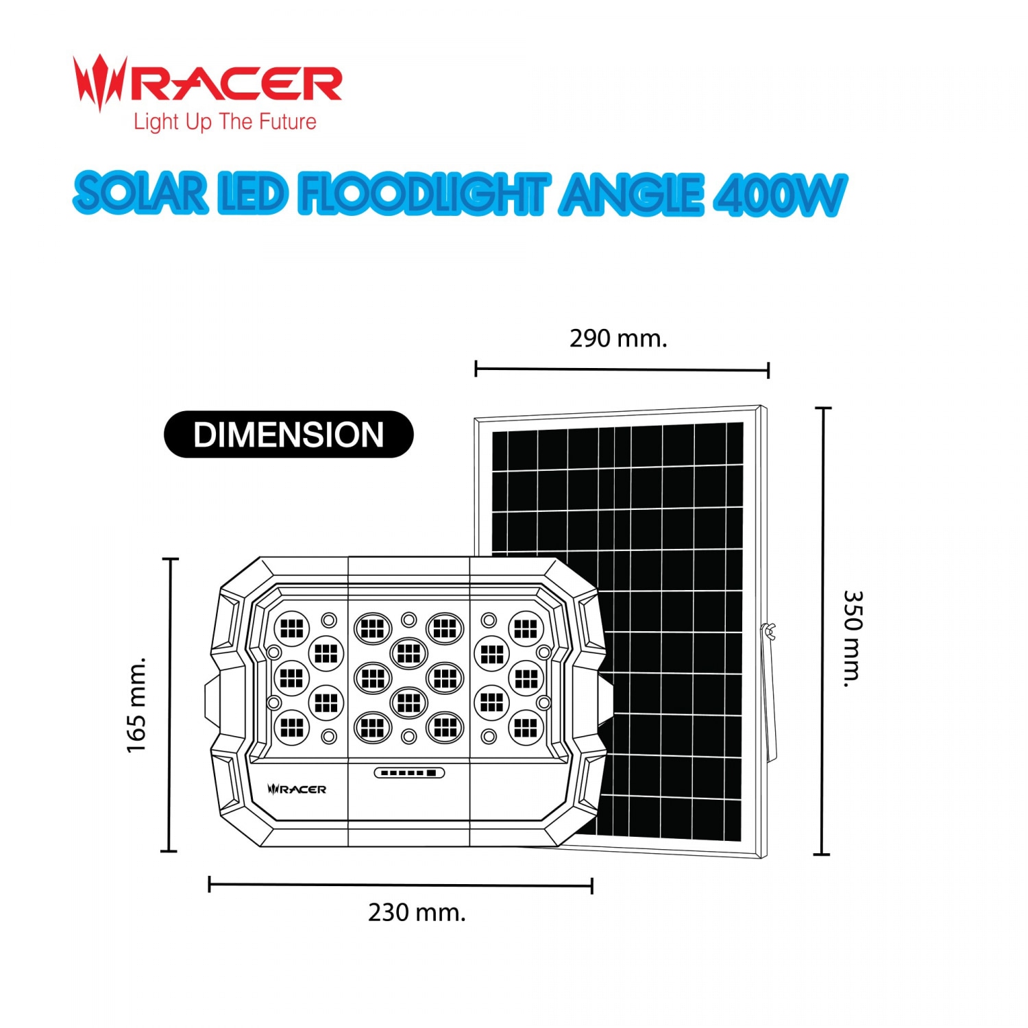 RACER โคมไฟฟลัดไลท์ แอลอีดี โซล่าเซลล์ รุ่น แองเกิล 400 วัตต์ แสงขาว