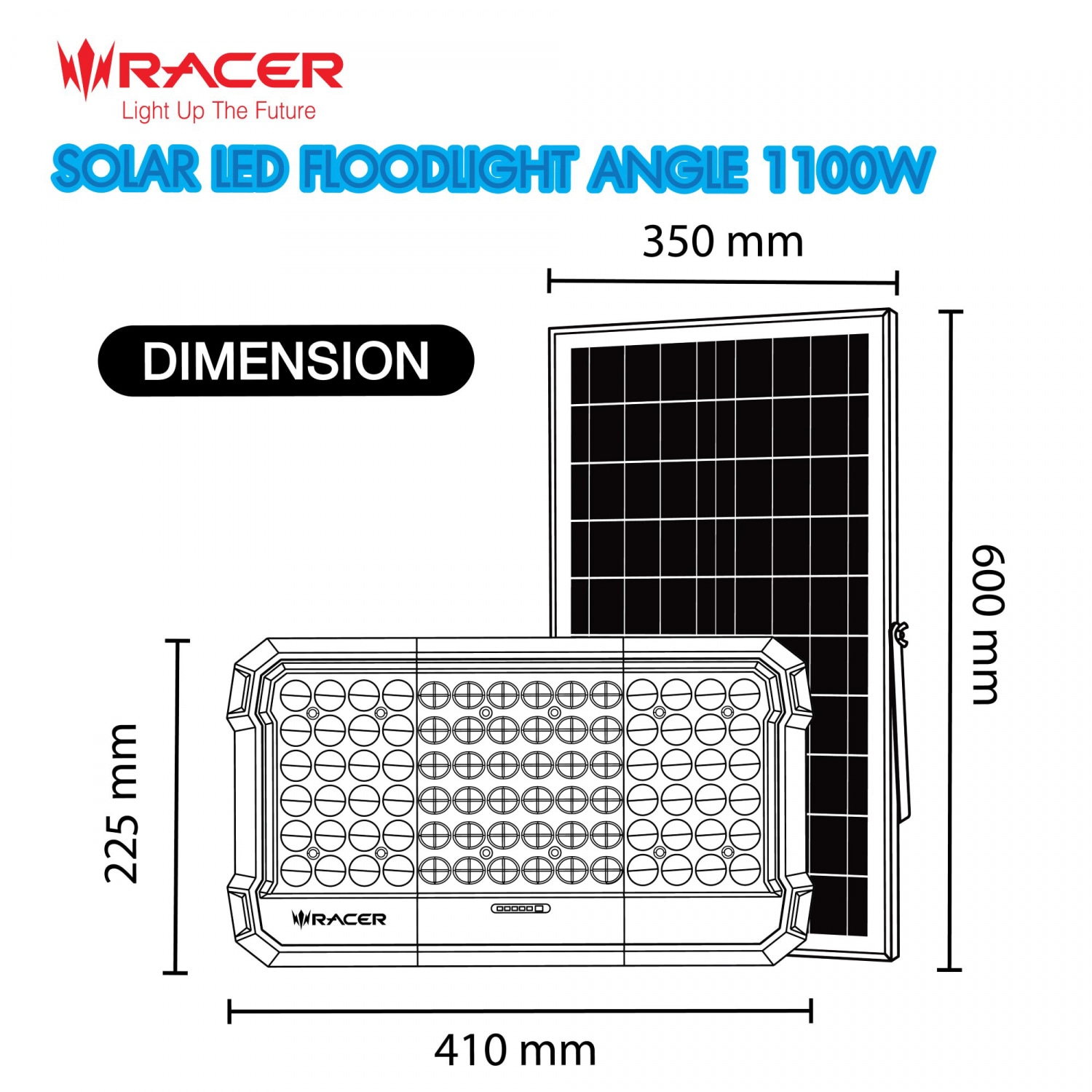 RACER โคมไฟฟลัดไลท์ แอลอีดี โซล่าเซลล์ รุ่น แองเกิล  1100 วัตต์ แสงขาว
