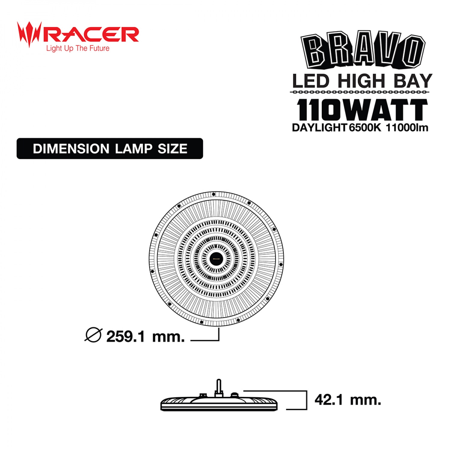 RACER โคมไฟไฮเบย์ LED รุ่นบราโว่ 110 วัตต์ แสงขาว