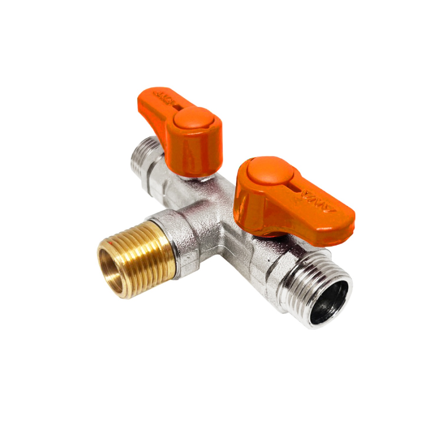 ANA มินิบอลวาล์ว 3 ทาง 2  วาล์ว (ผผผ) ด้ามส้ม