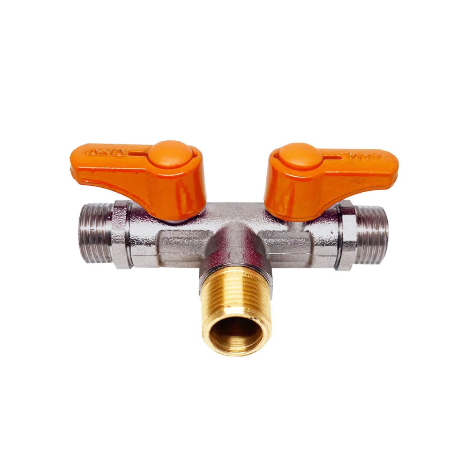 ANA มินิบอลวาล์ว 3 ทาง 2  วาล์ว (ผผผ) ด้ามส้ม