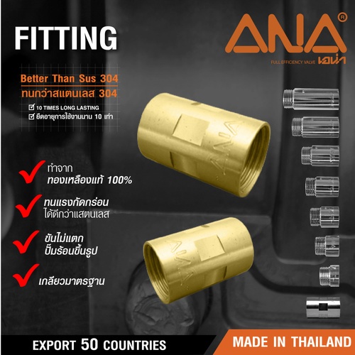 ANA ข้อต่อตรงทองเหลือง มม. 1/2