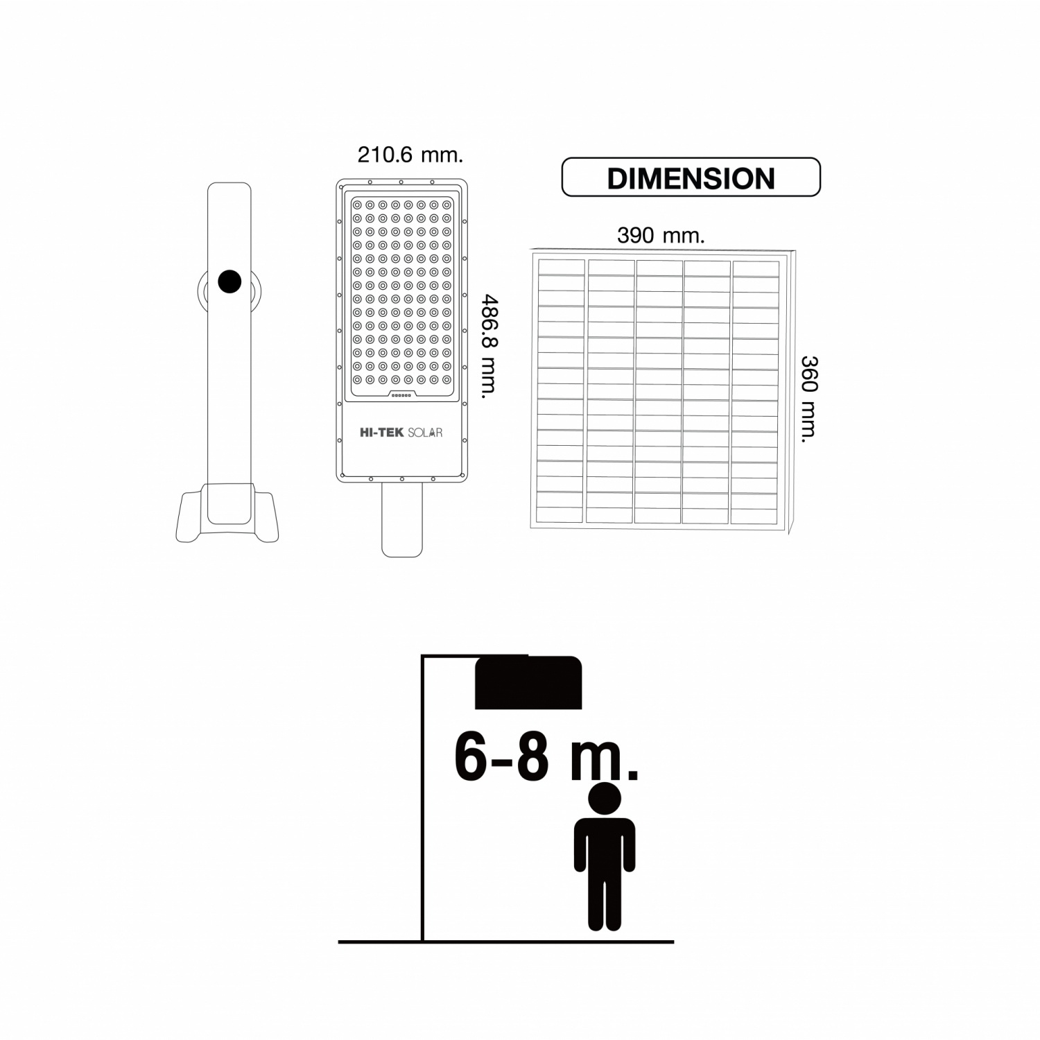 HI-TEK โคมไฟถนนโซล่า LED รุ่น ยูโรปา 1000W แสงขาว