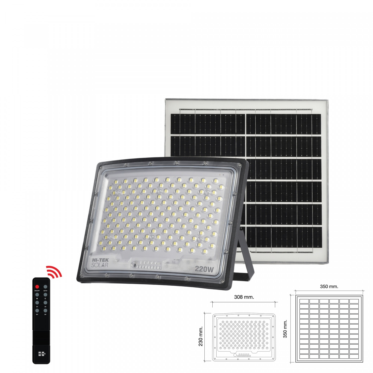 HI-TEK โคมฝลัดไลท์โซล่า LED แบบโค้ง 220W แสงขาว