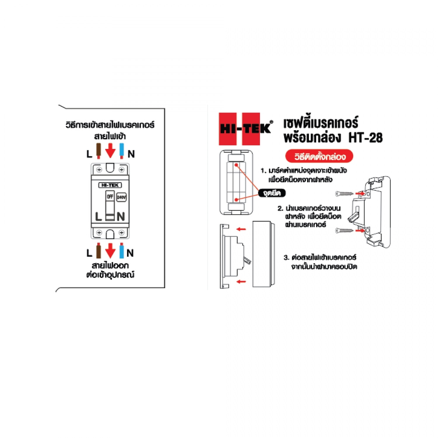 HI-TEK เซฟตี้เบรคเกอร์ รุ่น HT-28-15A พร้อมกล่อง V1 สีขาว