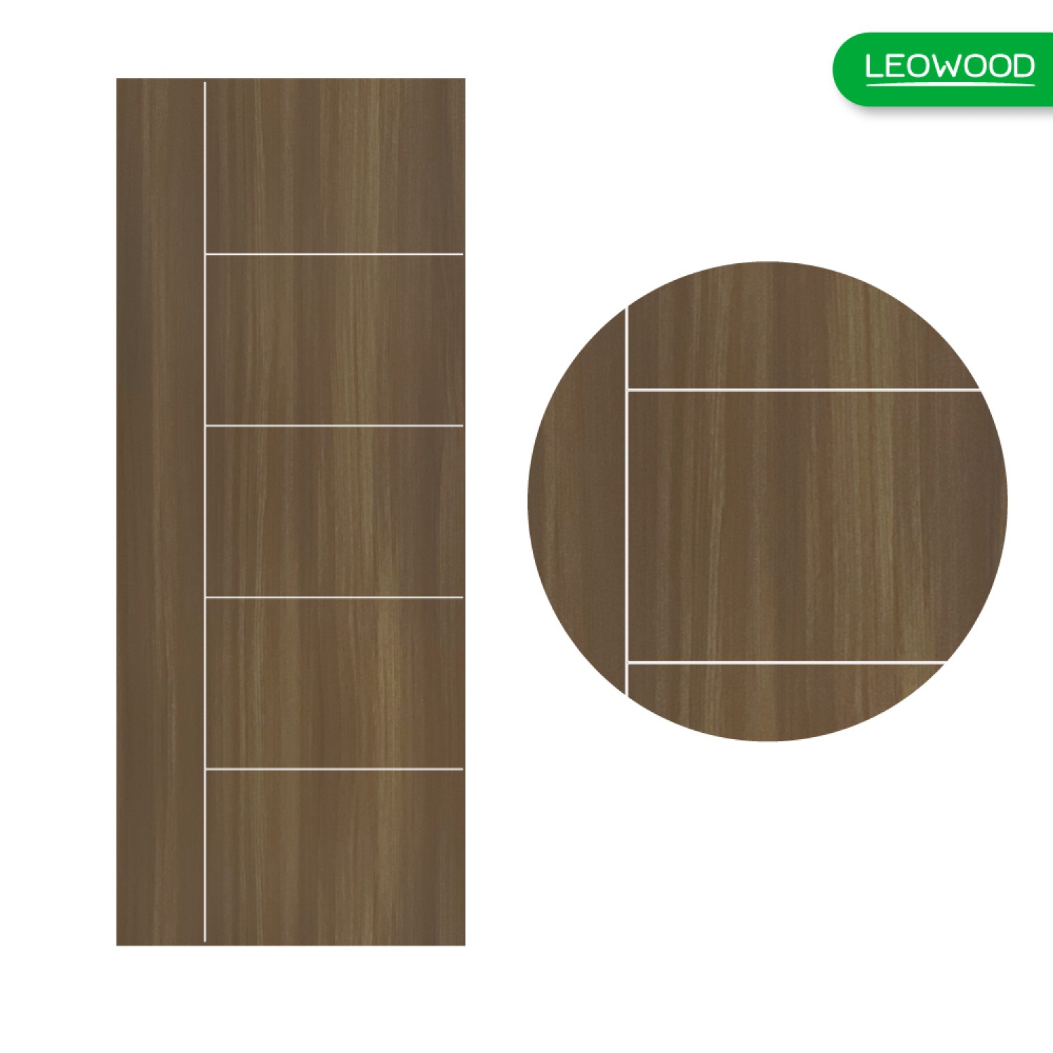 LEOWOOD ประตู UPVC ทนน้ำ กันปลวก สี Brownie Oak ลาย 04 ขนาด 3.5x80x200 ซม.