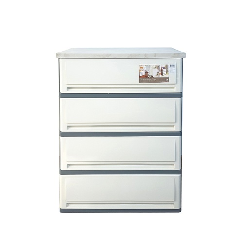 UP ตู้ลิ้นชักพลาสติกมีท็อป 4 ชั้น รุ่น SUMO-WT ขนาด 42x63x90 ซม. สีเทา-หินอ่อน
