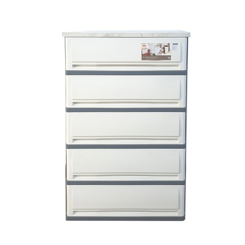 UP ตู้ลิ้นชักพลาสติกมีท็อป 5 ชั้น รุ่น SUMO-WT ขนาด 42x63x112ซม. สีเทา-หินอ่อน