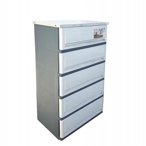 UP ตู้ลิ้นชักพลาสติกมีท็อป 5 ชั้น รุ่น SUMO-WT ขนาด 42x63x112ซม. สีเทา-หินอ่อน