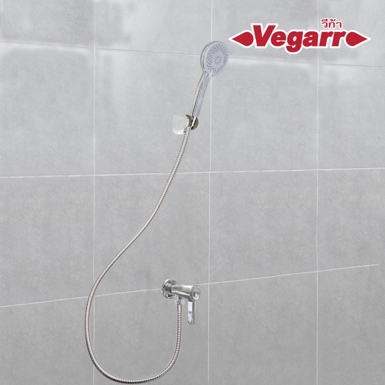 VEGARR ฝักบัวโครเมี่ยมหน้าสีขาว หน้าลายดาว 5 ระบบ A303W/VC