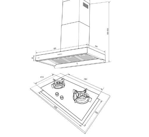 MEX ชุดเซ็ทเครื่องดูดควัน + เตาแก๊ส  K632BFX90+ V4731M สีโครเมี่ยม