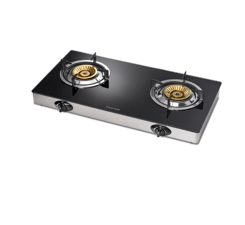 MEX MESTER เตาแก๊สตั้งโต๊ะหน้ากระจก 2 หัวเตาทองเหลือง PCM1608 สีดำ