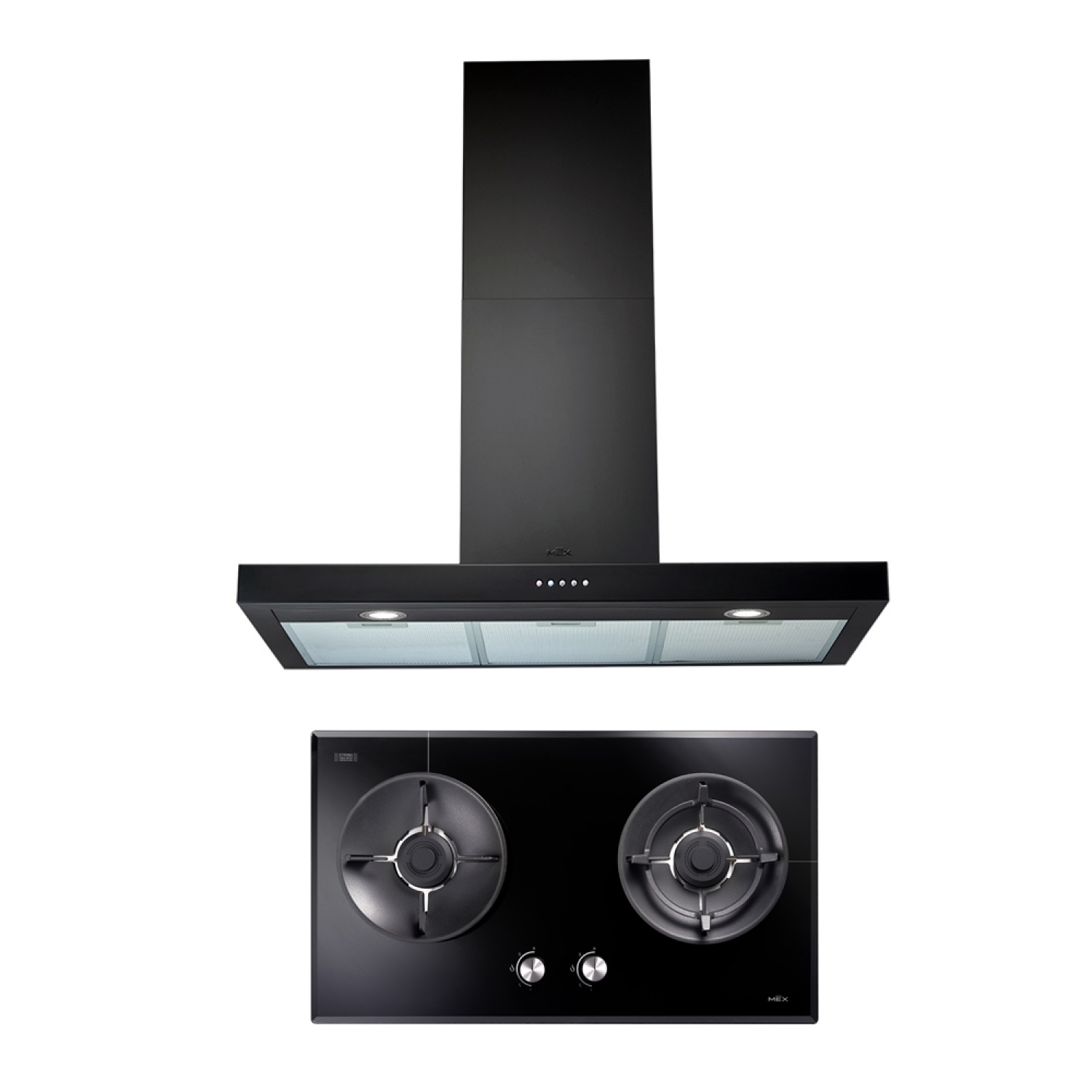 MEX ชุดเซ็ทเครื่องดูดควัน K633B90+เตาแก๊ส V7812MHR สีดำ