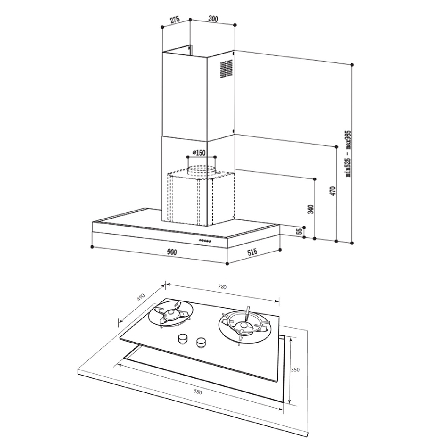 MEX ชุดเซ็ทเครื่องดูดควัน K633B90+เตาแก๊ส V7812MHR สีดำ