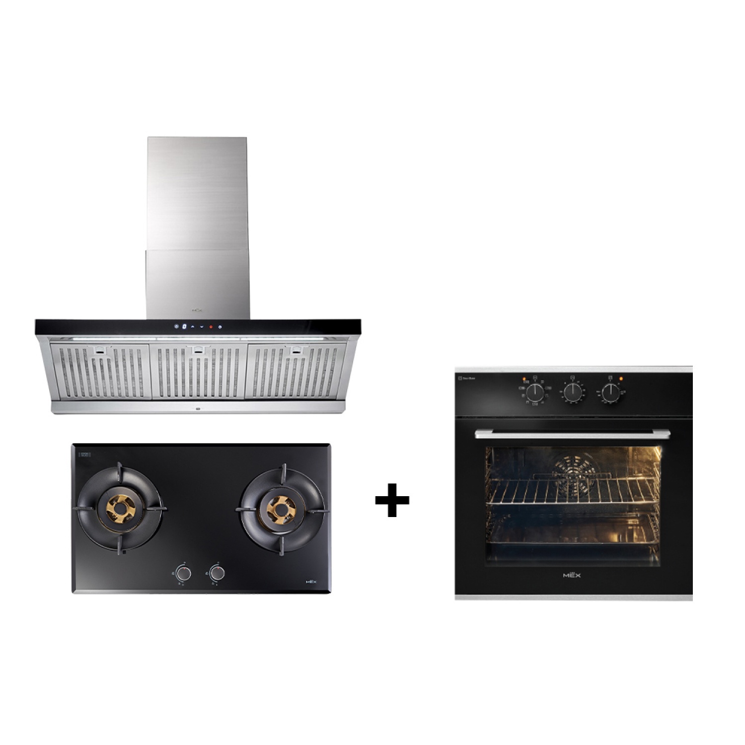 MEX ชุดเซ็ทเครื่องดูดควัน+เตาแก๊ส+เตาอบ รุ่น K635BFX90+V3772MHR+VRM9651B สีดำ